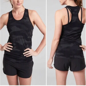 Athleta Speedlight Camo Racerback Tank Top Black Grey Size XS